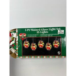 Vintage Christmas String Lights Reindeer 5pc plastic stained glass
